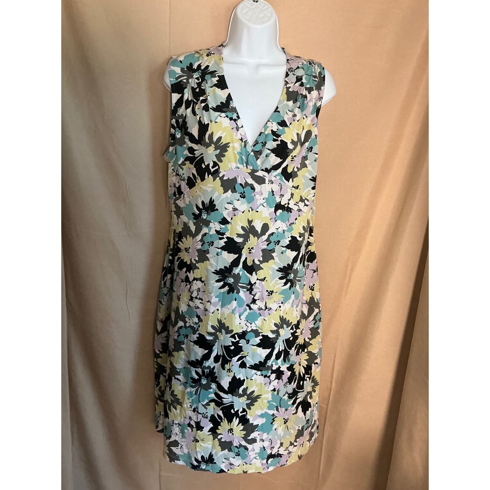 Axcess Floral V-Neck Sheath Dress Womens Large Multicolor Excellent Stretch